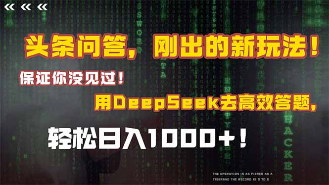 头条问答,刚出的新玩法!保证你没见过!结合Deepseek高效答题,日入1000+-优优云网创