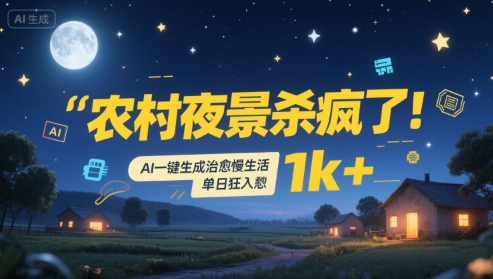 农村夜景杀疯了!AI一键生成治愈系慢生活,单日狂入1k+-优优云网创