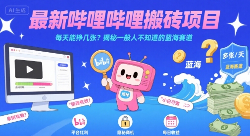 最新哔哩哔哩上B站搬砖项目，每天能挣几张？揭秘一般人不知道的蓝海赛道-优优云网创