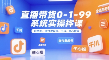 直播带货0~1~99系统实操课，自然流、微付费起号、千川、随心推等，直播带货全链路完整逻辑-优优云网创
