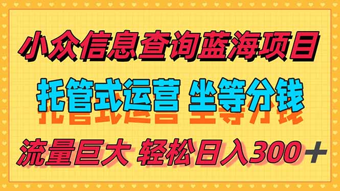 稳定日入300＋，小众信息查询蓝海项目，全程懒人式托管，解放你的时间-优优云网创
